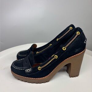 Sperry Lug Sole Suede Platform Boat Pump Black 6.5